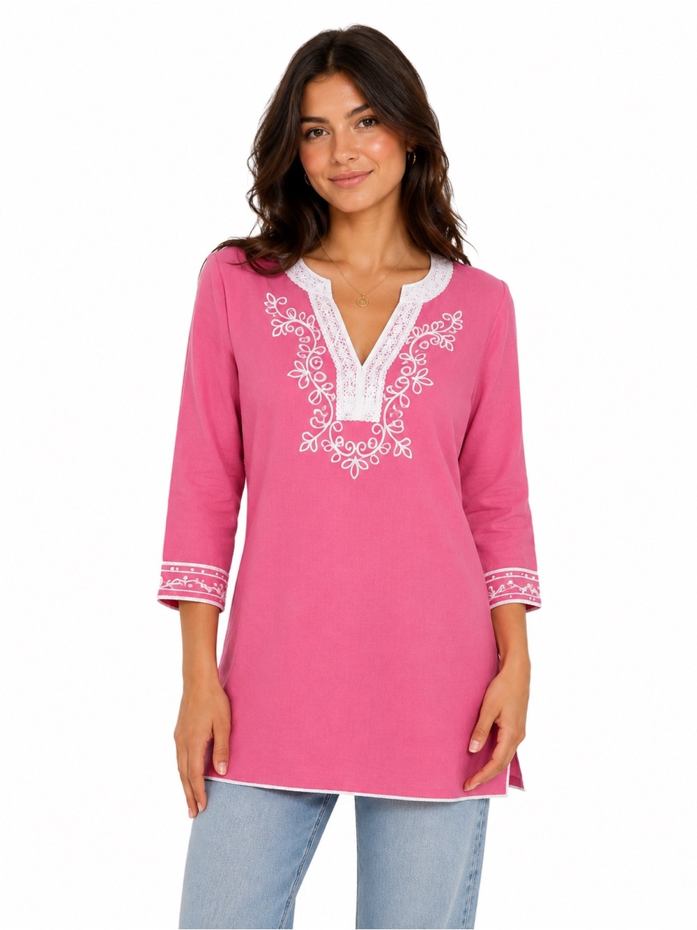 Brooks Brothers embroidered linen blend tunic vacation resortwear heritage top